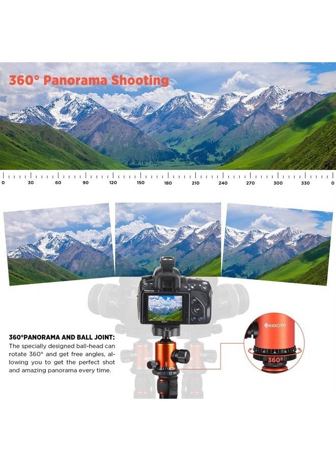 GEEKOTO - 77'' Tripod, Camera Tripod for DSLR, Compact Aluminum Tripod with 360 Degree Ball Head and 8kgs Load for Travel and Work - Image 1