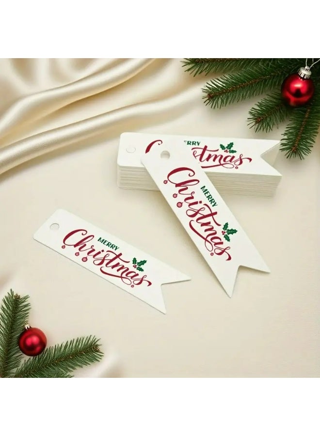 Kandid بطاقات هدايا عيد الميلاد، ملصقات ورق كرافت بتصاميم سانتا، ديكور حفلات العطلات مع شريط، 50 قطعة (بطاقة بيضاء) - Image 1