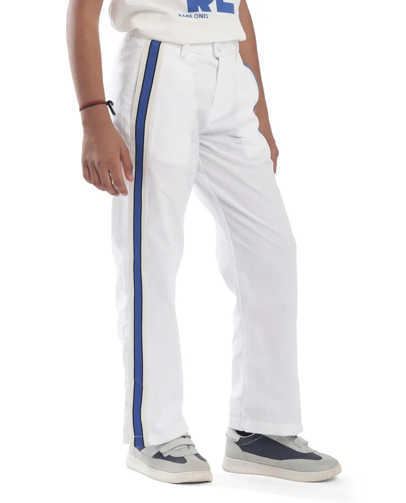 Rare Ones Rare Ones Kids Taper-B White Cotton Tape Detailed Button And Zip Closure Regular Fit Cotton Trouser