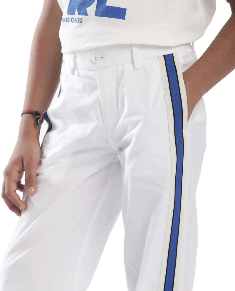 Rare Ones Rare Ones Kids Taper-B White Cotton Tape Detailed Button And Zip Closure Regular Fit Cotton Trouser