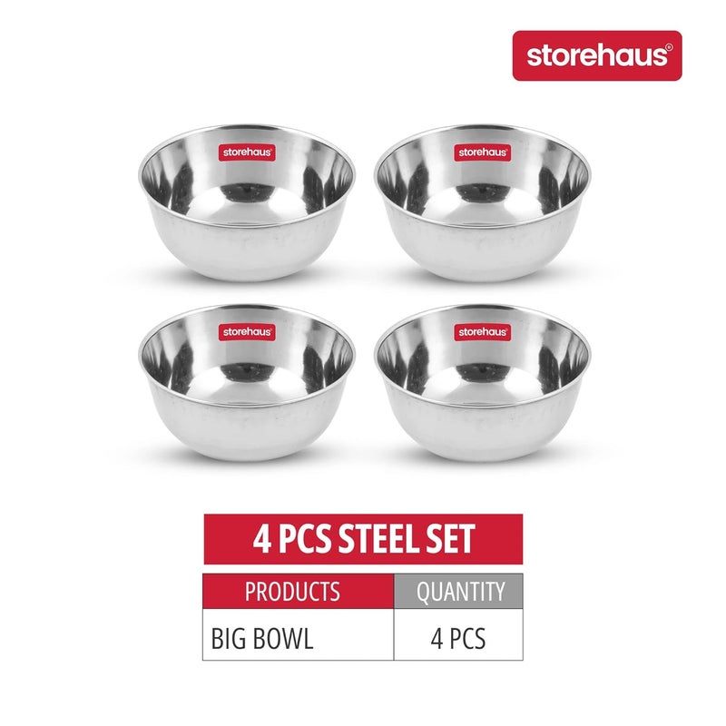 Storehaus Stainless Steel 4 pc Katoris Kitchenware Set Ideal for Home Restaurants and Family Use Silver - Image 5