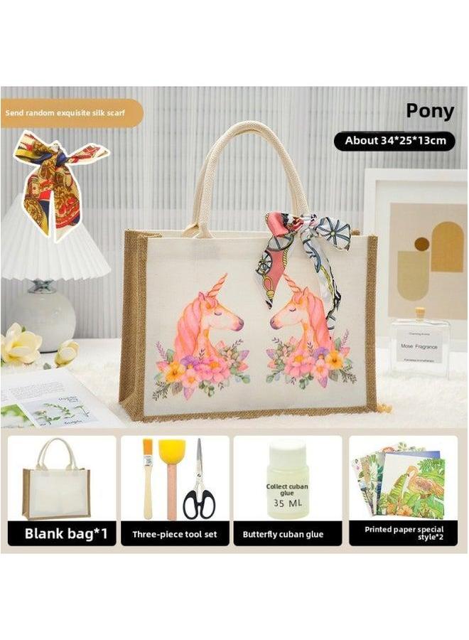 Thanksgiving Diy Handmade Butterfly Ancient Bart Canvas Tote Bag Sack Paste Group Building Parent-child Material Warm-up Field-Color:LB-N2 Pony Contains Scissors Glue_horizontal  - Image 1