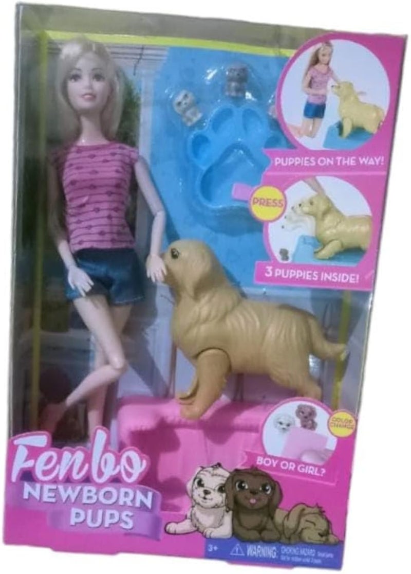 باربي دمية فينبو مع الجراء المولودة حديثًا للفتيات
