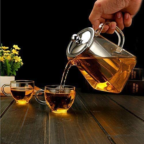 ROY Borosilicate Square Glass Heat Resistant Stainless Steel Infuser Tea Pot ( 550ML) - Image 1