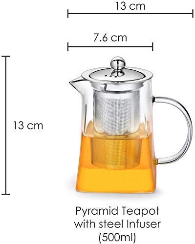 ROY Borosilicate Square Glass Heat Resistant Stainless Steel Infuser Tea Pot ( 550ML) - Image 3
