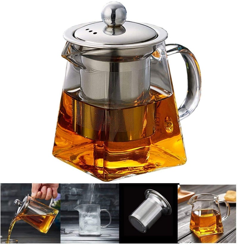 ROY Borosilicate Square Glass Heat Resistant Stainless Steel Infuser Tea Pot ( 550ML) - Image 5