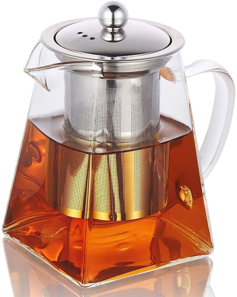 ROY Borosilicate Square Glass Heat Resistant Stainless Steel Infuser Tea Pot ( 550ML) - Image 4
