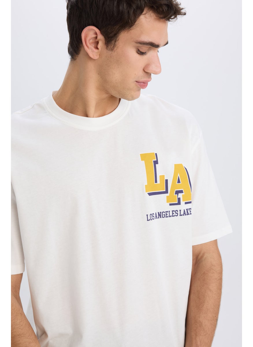 DeFacto Man Oversize Fit NBA Los Angeles Lakers Licensed Crew Neck T-Shirt  - Image 3
