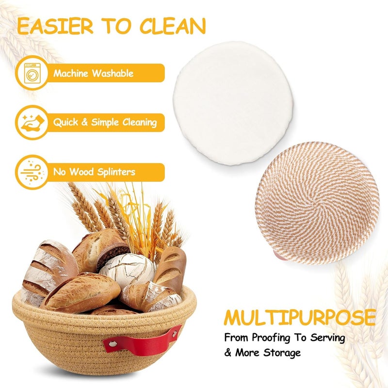 Dimpola Banneton Bread Proofing Basket - Cotton Banneton Basket Set of 2 Sourdough Proofing Basket Round Proofing Bowls Handmade Rattan Baskets and Liners - Image 3