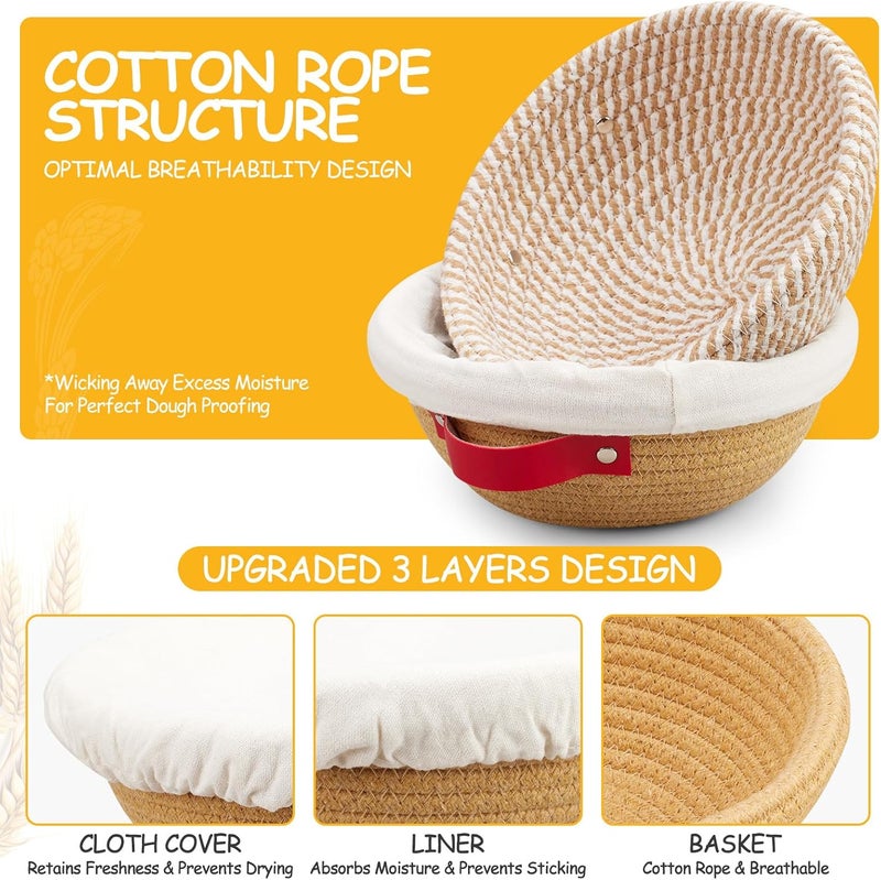 Dimpola Banneton Bread Proofing Basket - Cotton Banneton Basket Set of 2 Sourdough Proofing Basket Round Proofing Bowls Handmade Rattan Baskets and Liners - Image 2