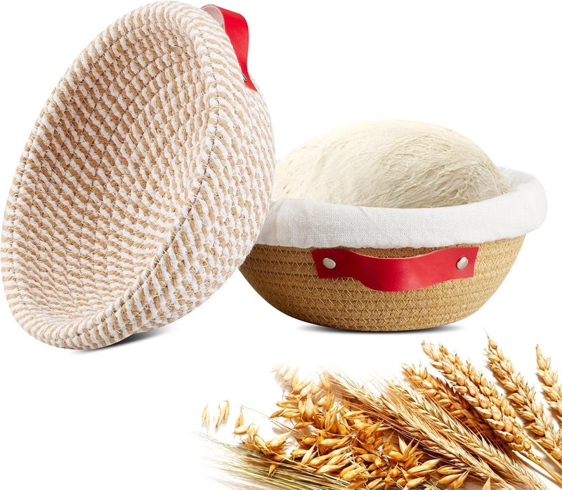 Dimpola Banneton Bread Proofing Basket - Cotton Banneton Basket Set of 2 Sourdough Proofing Basket Round Proofing Bowls Handmade Rattan Baskets and Liners - Image 1