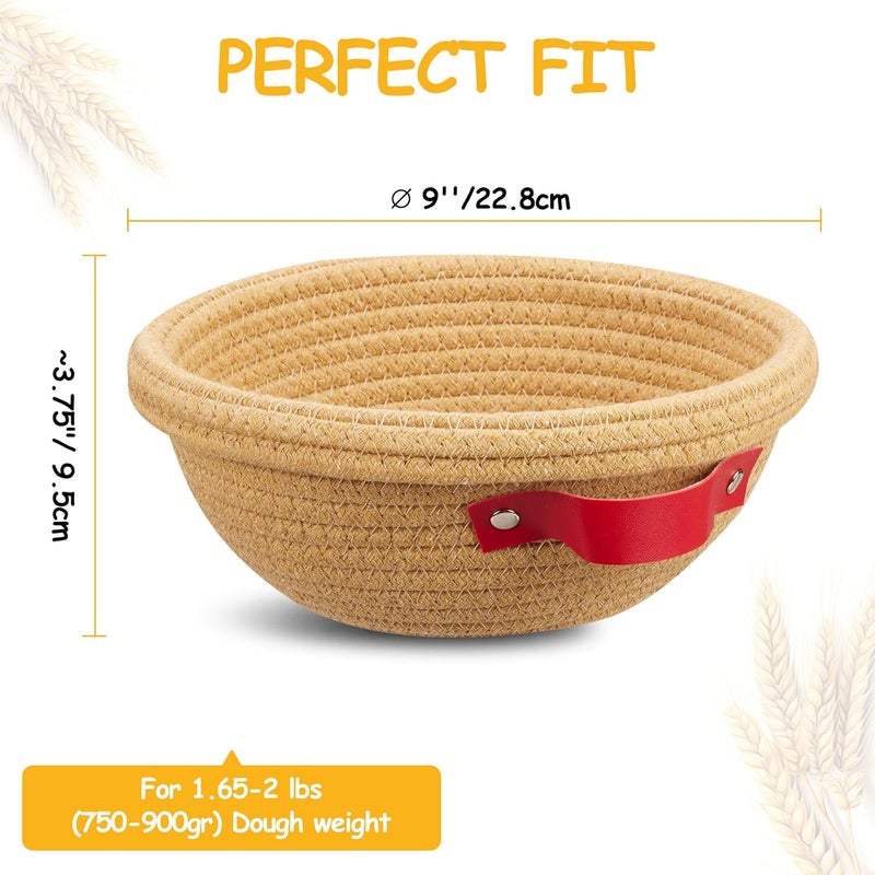 Dimpola Banneton Bread Proofing Basket - Cotton Banneton Basket Set of 2 Sourdough Proofing Basket Round Proofing Bowls Handmade Rattan Baskets and Liners - Image 5