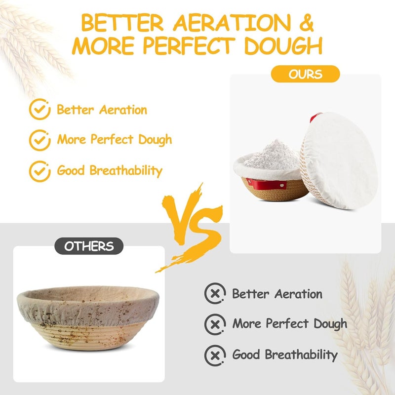 Dimpola Banneton Bread Proofing Basket - Cotton Banneton Basket Set of 2 Sourdough Proofing Basket Round Proofing Bowls Handmade Rattan Baskets and Liners - Image 4