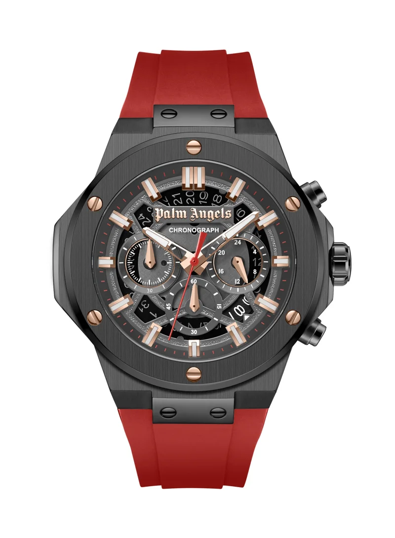 Palm Angels Fiero Black Dial Red Silicone Strap Chronograph Watch for Men, 44mm