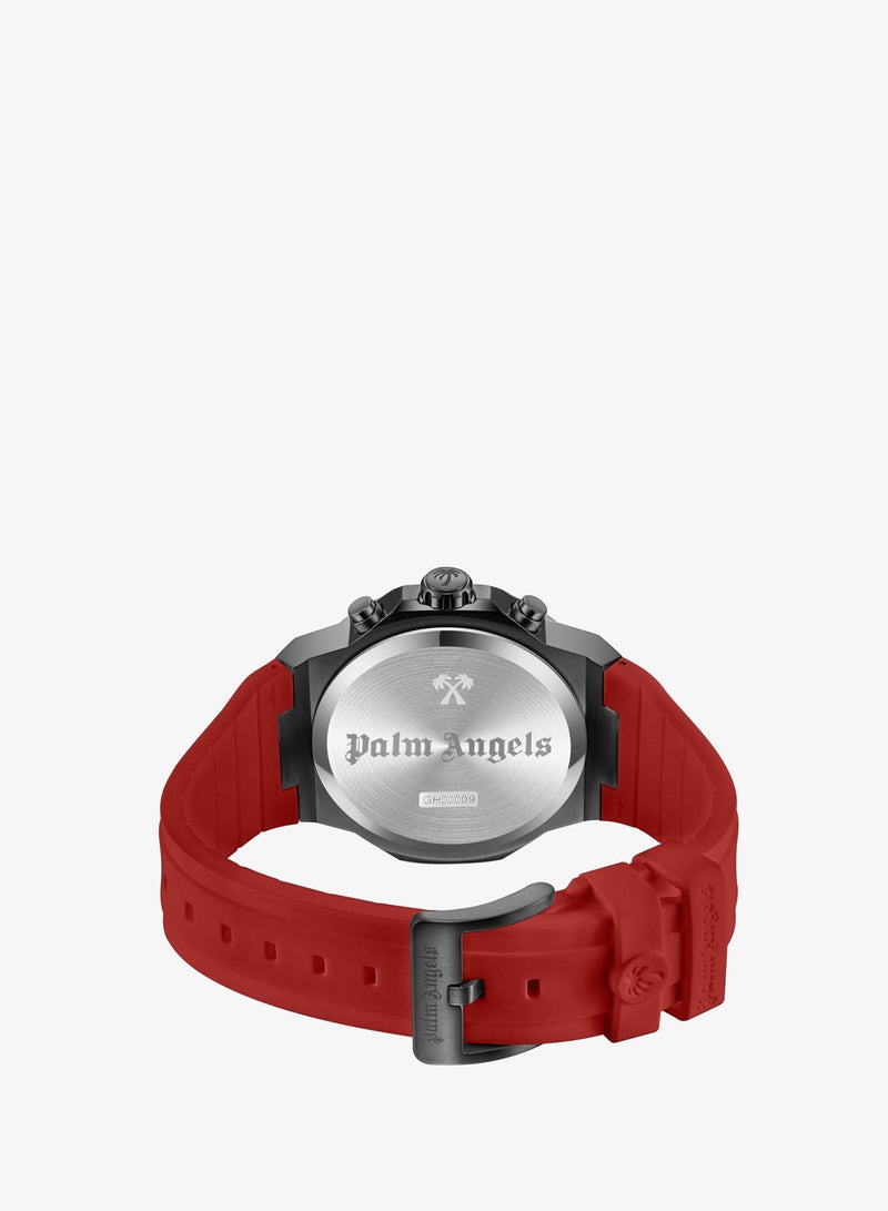 Palm Angels Fiero Black Dial Red Silicone Strap Chronograph Watch for Men, 44mm - Image 3