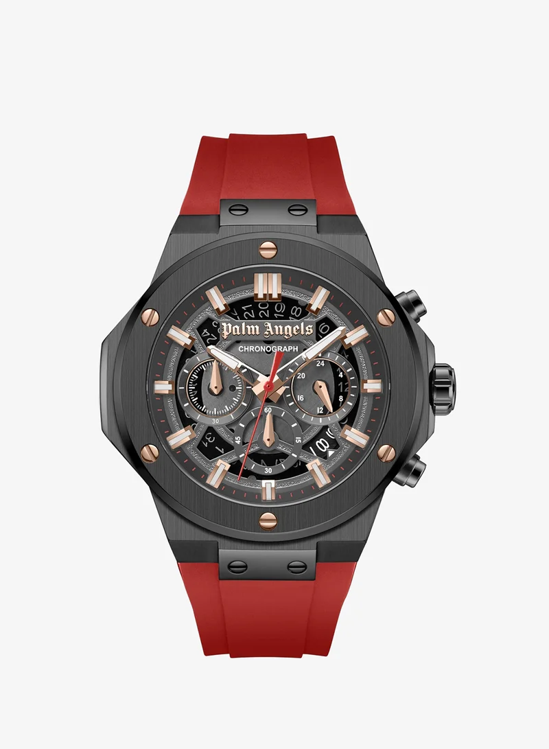 Palm Angels Fiero Black Dial Red Silicone Strap Chronograph Watch for Men, 44mm