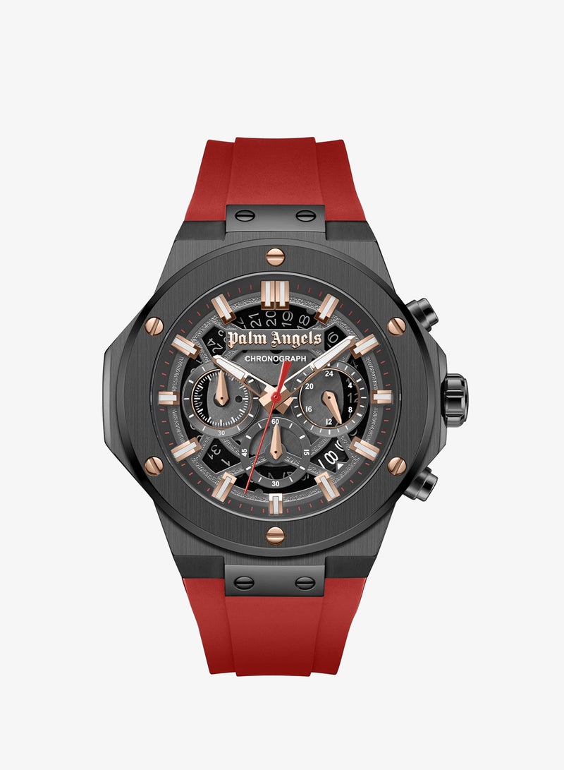 Palm Angels Fiero Black Dial Red Silicone Strap Chronograph Watch for Men, 44mm - Image 1