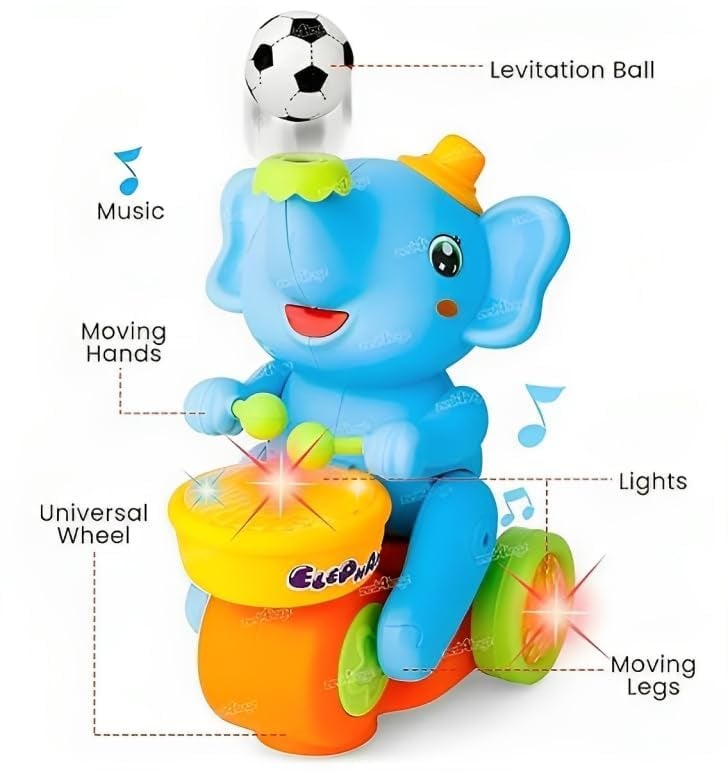 Goyal's Elephant Musician Toy with Levitation Ball on Nose Along with Dazzling Light Drum Sound Music and Elephant Sound - Multicolor - Image 4