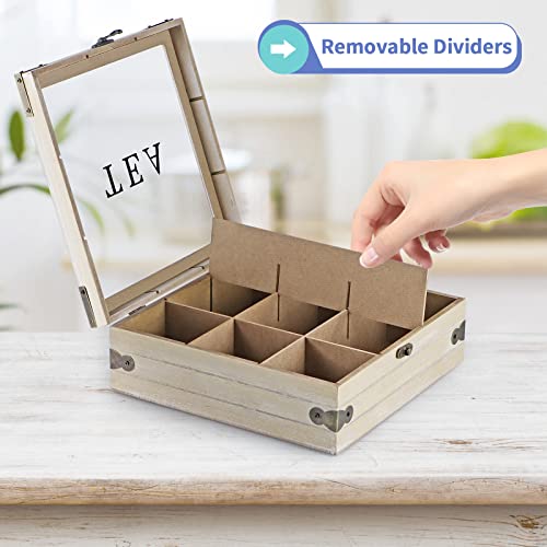 MOLIGOU Wood Tea Box Organizer, Tea Storage Chest with Glass Lid, 9 Compartments, Tea Bag Holder for Cabinet, Pantry - Image 5