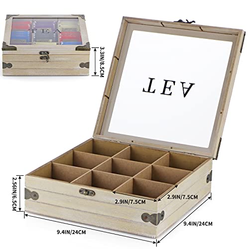 MOLIGOU Wood Tea Box Organizer, Tea Storage Chest with Glass Lid, 9 Compartments, Tea Bag Holder for Cabinet, Pantry - Image 3