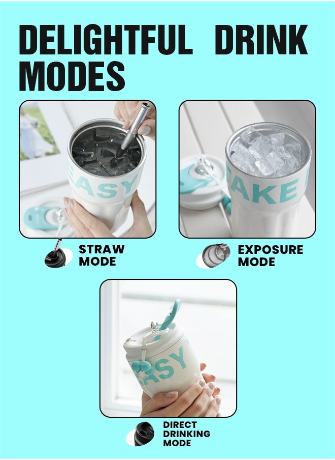 Stainless Steel Tumbler, 18oz Tumbler with Lid and Straw, 18/10 Spill Proof Insulated Water Bottle with Flip Lid and Straw Mouth Rotary Lock, White&Blue