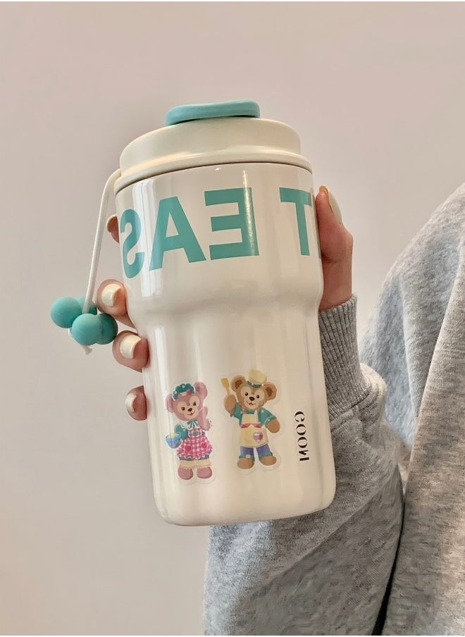 Stainless Steel Tumbler, 18oz Tumbler with Lid and Straw, 18/10 Spill Proof Insulated Water Bottle with Flip Lid and Straw Mouth Rotary Lock, White&Blue