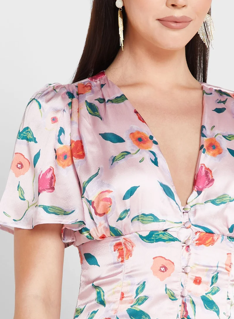 Anaya With Love Floral Front Slit Button Detail Dress