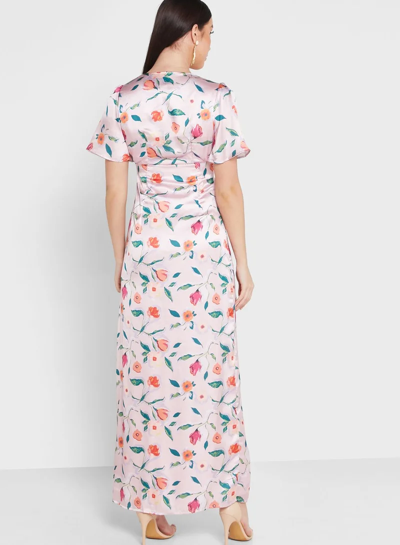 Anaya With Love Floral Front Slit Button Detail Dress