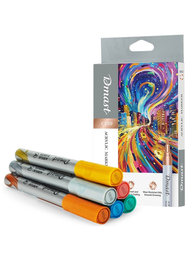 Dmast 6-Piece Acrylic Paint Markers Metallic Colour Set - Image 1