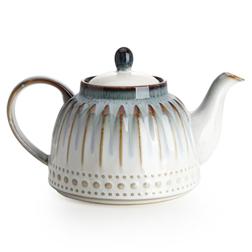 Sweese Ceramic Teapot, Beaded Retro Flower Glaze, 1100ml/37 oz Large Tea Pot for Loose Tea or Bags, Enough for 4 Cups, Nebula Blue - Image 1