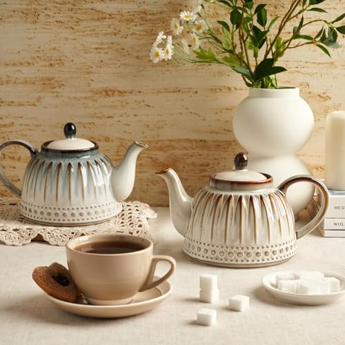 Sweese Ceramic Teapot, Beaded Retro Flower Glaze, 1100ml/37 oz Large Tea Pot for Loose Tea or Bags, Enough for 4 Cups, Nebula Blue - Image 5