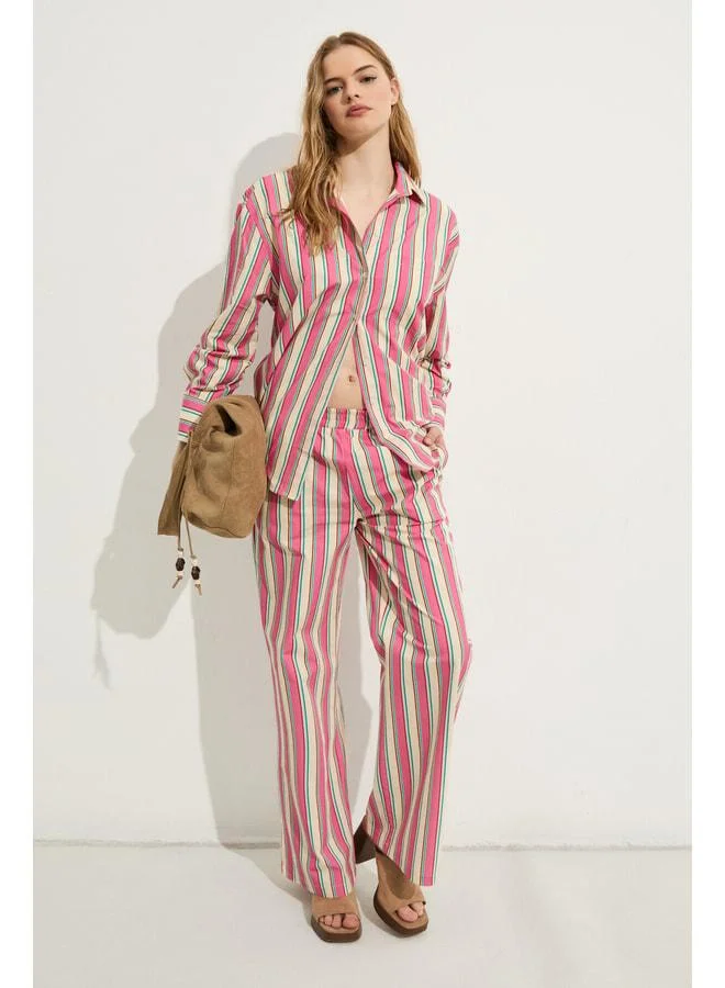 GRIMELANGE MIREL Women's Oversized Fit 100% Organic Cotton Pink Striped Shirt.