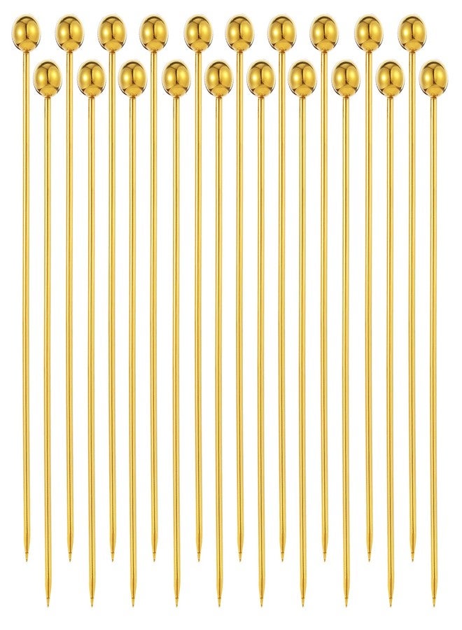 Psyqtsuary 20 Pieces Stainless Steel Cocktail Toothpicks Reusable Cocktail Skewers Metal Martini Picks Garnish Picks Bloody Mary Skewers for Olives Appetizers Fruit (Gold/4.3 Inches) - Image 1