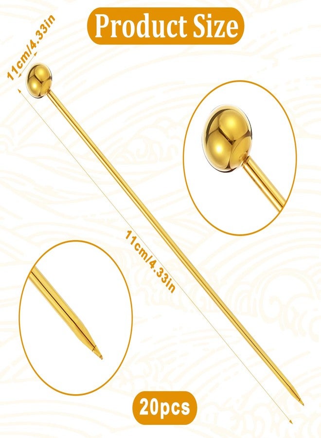 Psyqtsuary 20 Pieces Stainless Steel Cocktail Toothpicks Reusable Cocktail Skewers Metal Martini Picks Garnish Picks Bloody Mary Skewers for Olives Appetizers Fruit (Gold/4.3 Inches) - Image 3