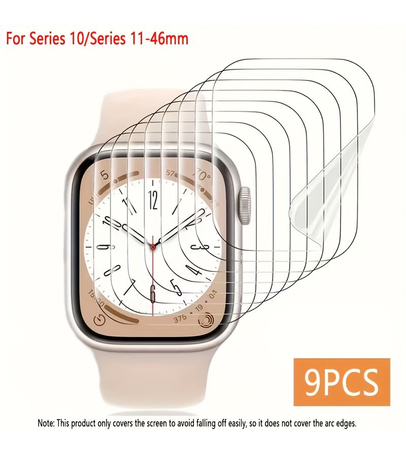واقي شاشة من مادة TPU متوافق مع Apple Watch 10 و11 و46 مم (عبوة من 9 قطع) – مقاوم للخدوش - Image 1