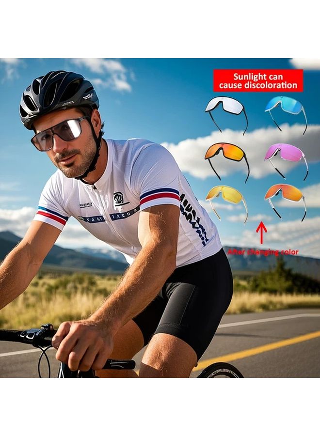 Photochromic Cycling Glasses Windproof Sports Eyewear Lightweight Frame Red Grey - Image 2
