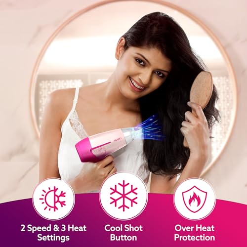 AGARO HD1179 Hair Dryer, 1600 Watts, 2 Speed & 3 Heat Settings, Cool Shot, Foldable Handle, for Men & Women, Pink - Image 2