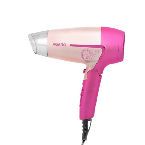 AGARO HD1179 Hair Dryer, 1600 Watts, 2 Speed & 3 Heat Settings, Cool Shot, Foldable Handle, for Men & Women, Pink - Image 1