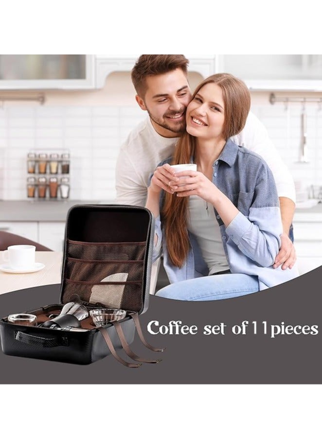 متجر الفرح مجموعة من 11 قطعة من ماكينة صنع القهوة V60 مع غلاية قهوة ومقياس ومصفاة قهوة ومجموعة أدوات يدوية للسفر والتخييم ومجموعة هدايا القهوة - Image 3