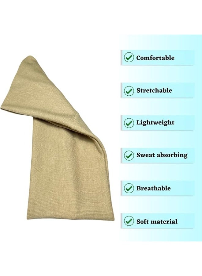 شريط راس عريض للغاية 7 سم سادة قابل للتمدد للجنسين عصابة راس ناعمة لليوجا (بيج) - Image 3