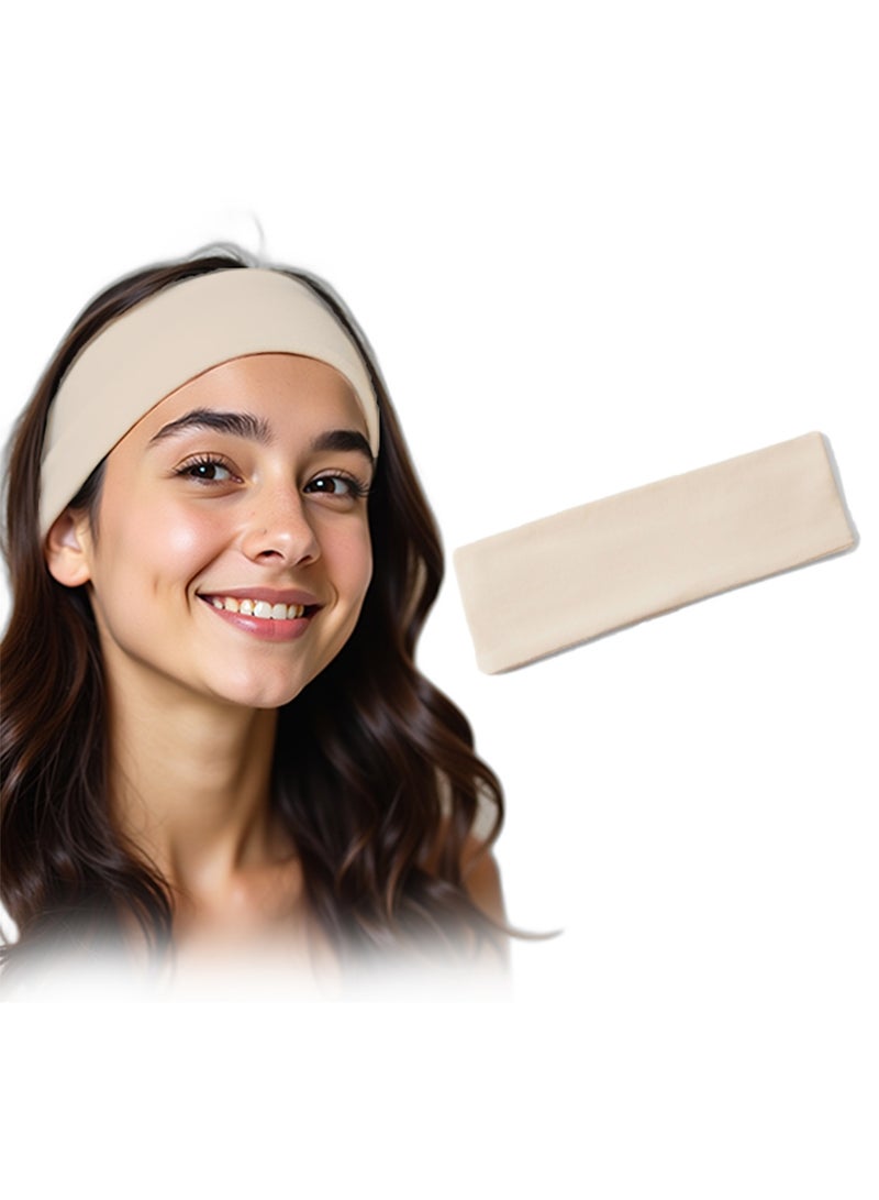 شريط راس عريض للغاية 7 سم سادة قابل للتمدد للجنسين عصابة راس ناعمة لليوجا (بيج) - Image 1