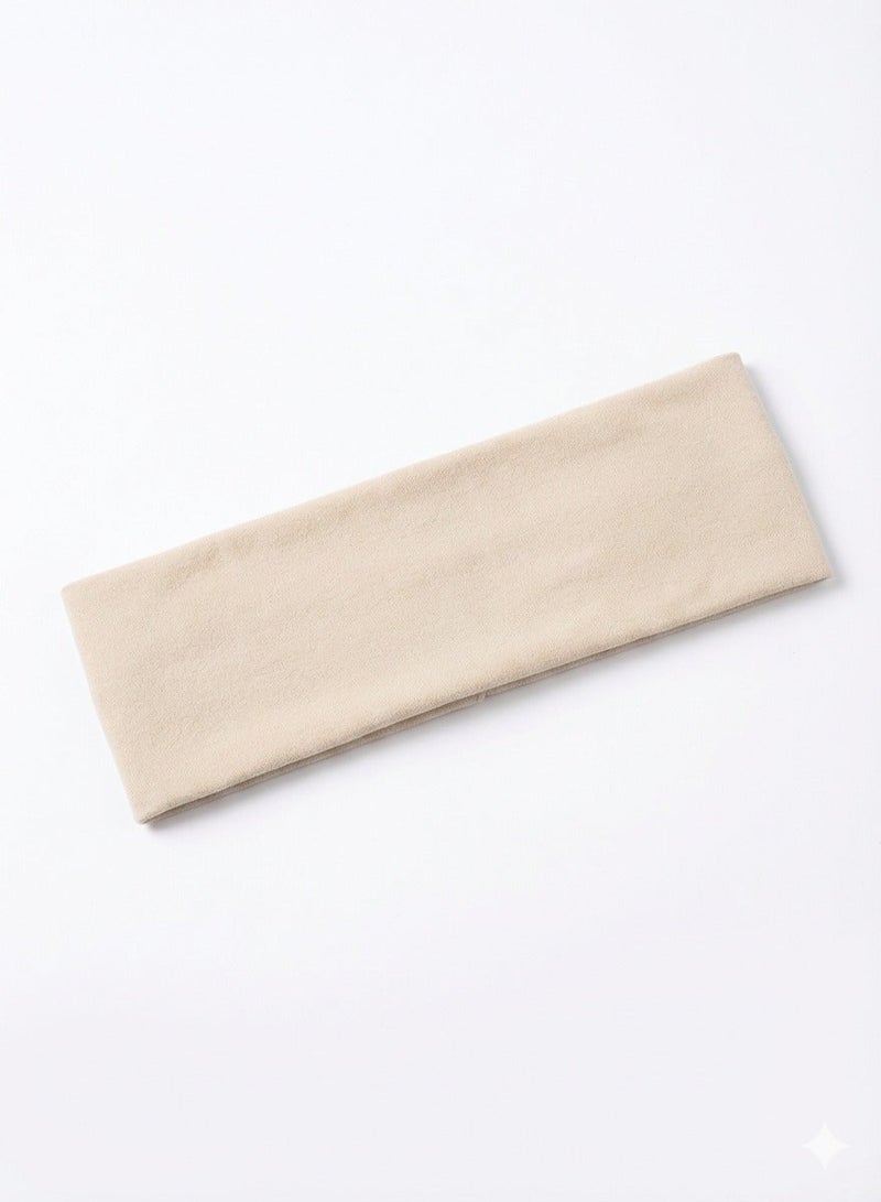 Wide  Plain Stretch Unisex Soft Yoga Headband (Beige) - Image 3