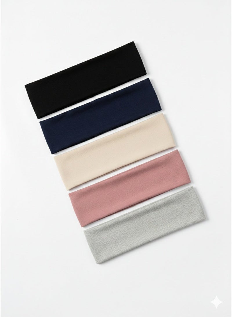 Wide  Plain Stretch Unisex Soft Yoga Headband (Beige) - Image 4