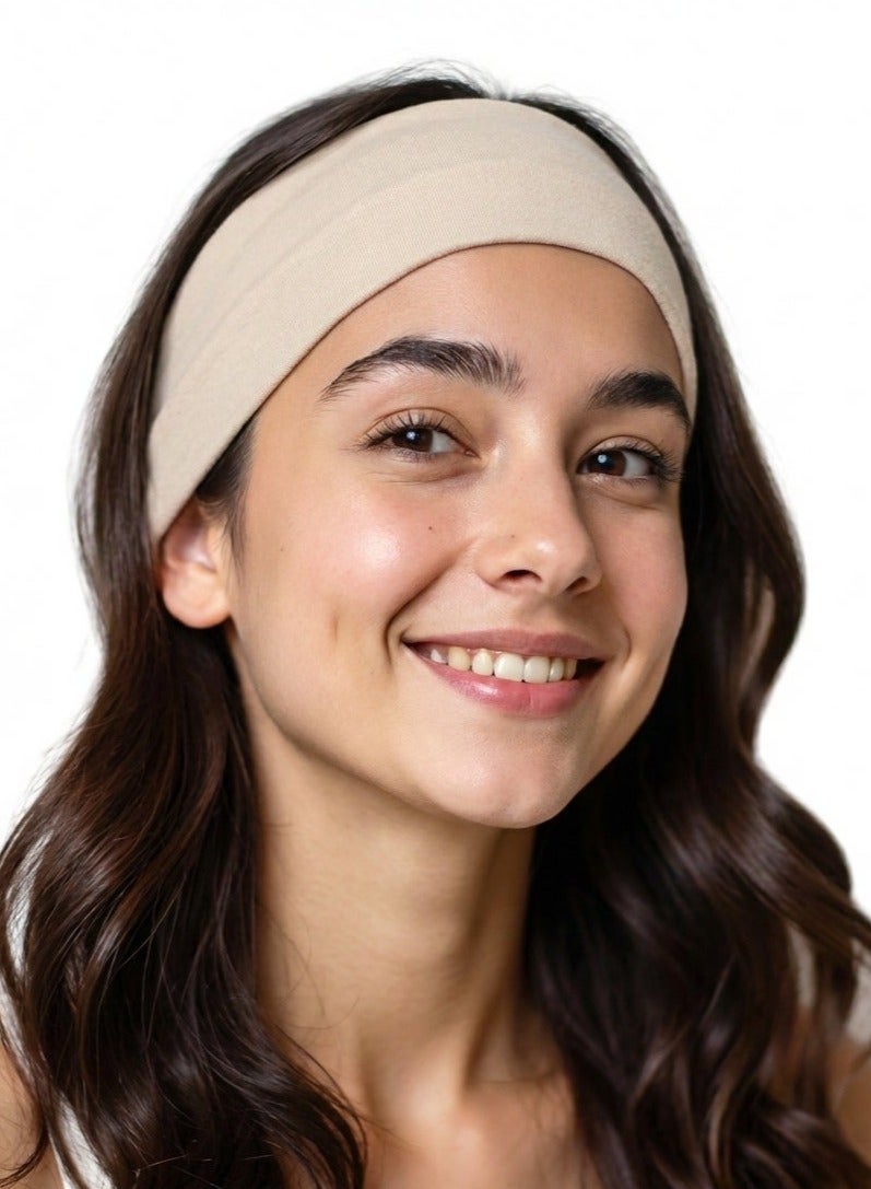 Wide  Plain Stretch Unisex Soft Yoga Headband (Beige) - Image 2