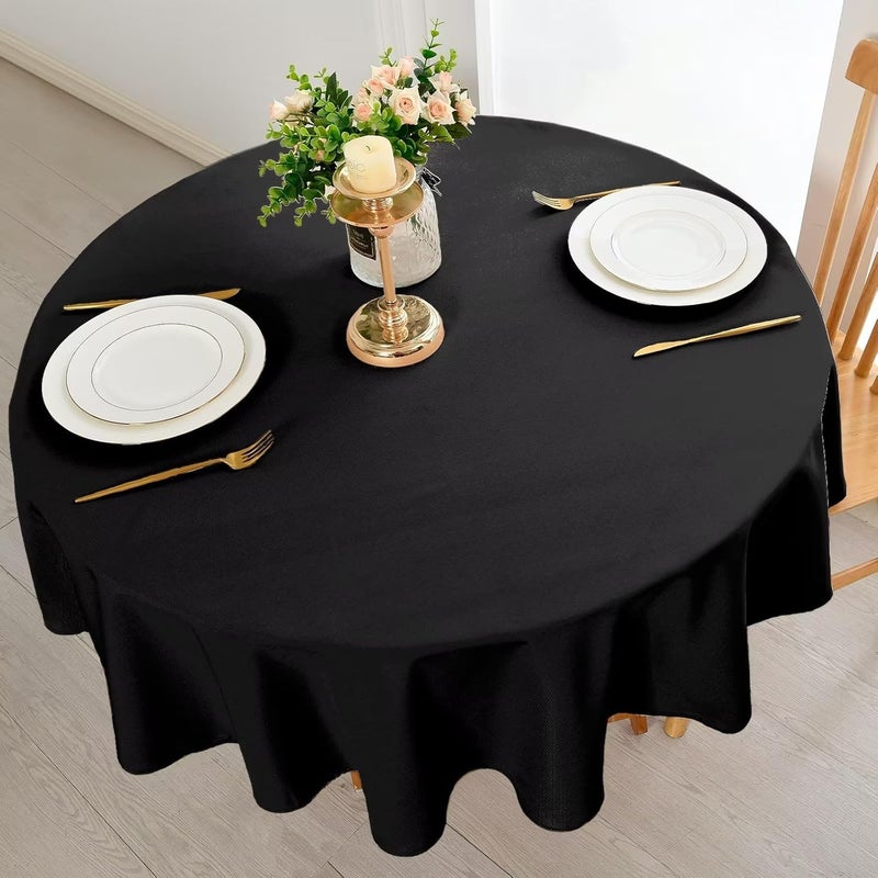 DWCN Black Round Tablecloth, 150 cm, Stain Protection, Washable Table Linen, Waterproof Tablecloth for Dining Room, Garden, Party, Weddings or Home - Image 2