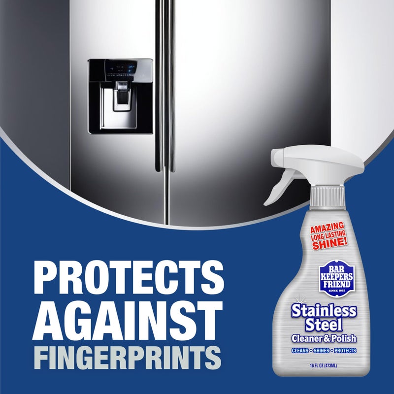 Bar Keepers Friend Stainless Steel Cleaner and Polish Spray (2 x 16 oz) Removes Oily Fingerprints, Hard Water Stains, Grime & Food Debris without Scratching or Dulling Appliances & Surfaces - Image 3