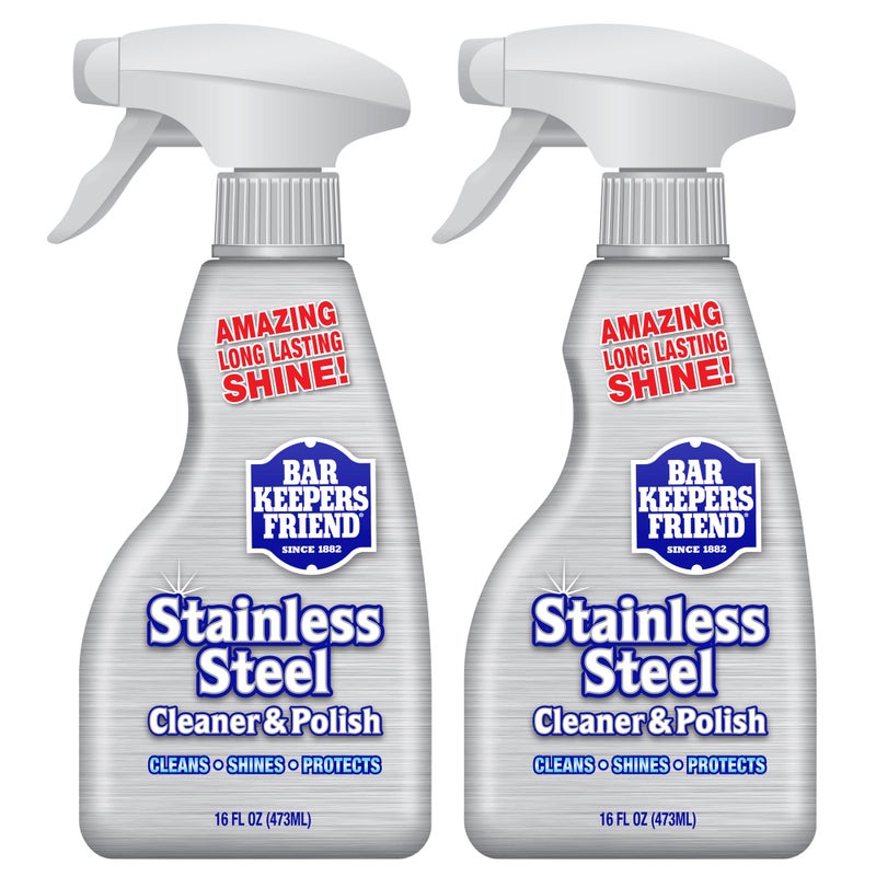 Bar Keepers Friend Stainless Steel Cleaner and Polish Spray (2 x 16 oz) Removes Oily Fingerprints, Hard Water Stains, Grime & Food Debris without Scratching or Dulling Appliances & Surfaces - Image 1