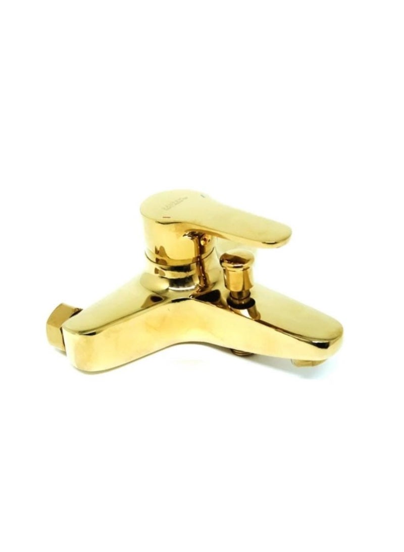 NICHE Golden Finish Wall Mounted Bath Shower Mixer Tap Set – With Hand Shower, Hose & Holder for Bathroom - Image 1