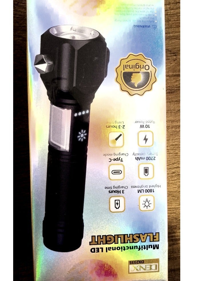 دينكس مصباح يدوي قابل للتعديل ويمكن شحنه من خلال منفذ USB وعمر عمل طويل وبطارية 2700 مللي أمبير في الساعة 10 وات - Image 1