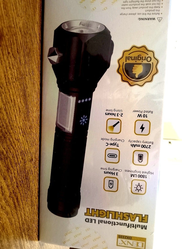 دينكس مصباح يدوي قابل للتعديل ويمكن شحنه من خلال منفذ USB وعمر عمل طويل وبطارية 2700 مللي أمبير في الساعة 10 وات - Image 2